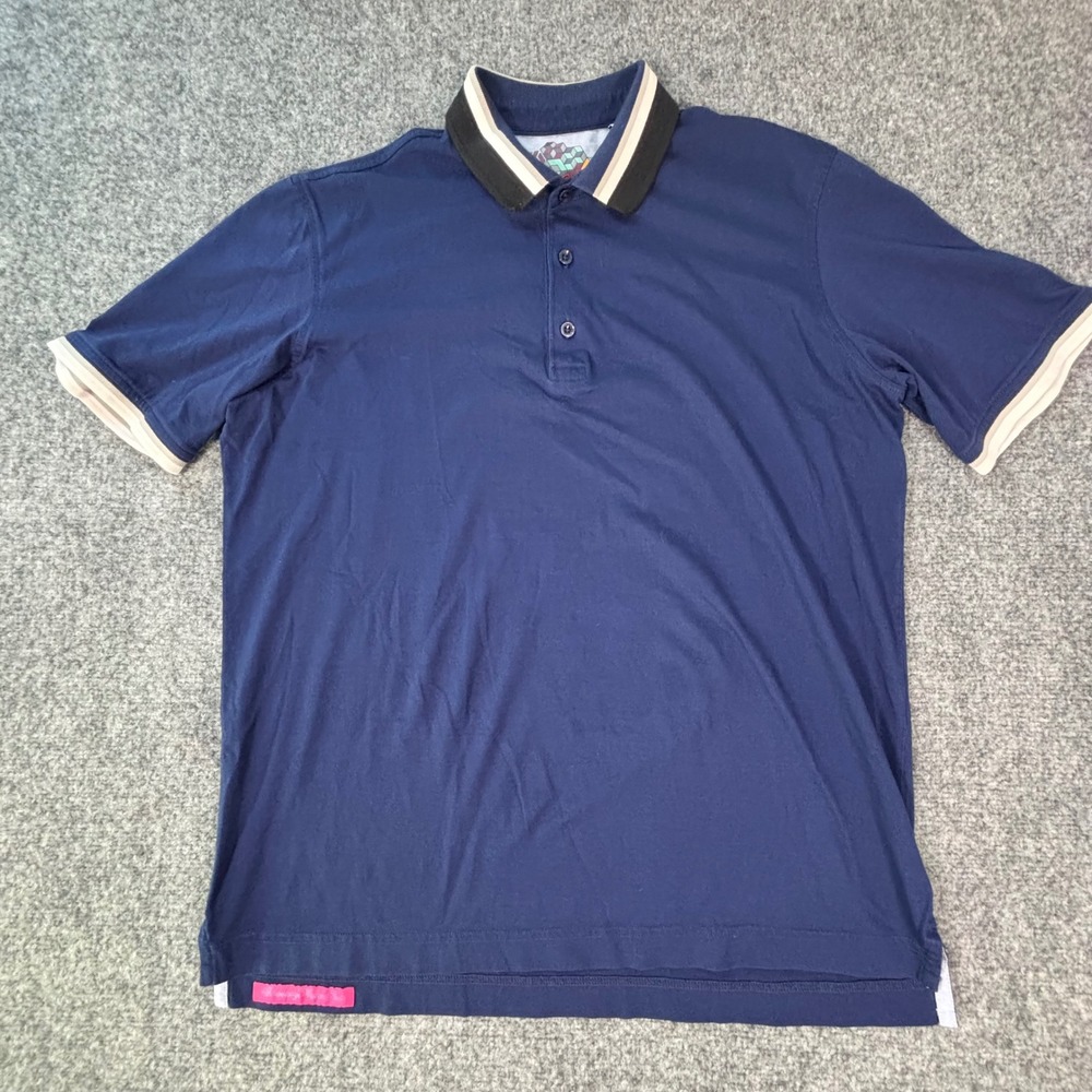 Robert Graham Mens Short Sleeve Classic Fit Polo Shirt L Cotton Tipped Collar